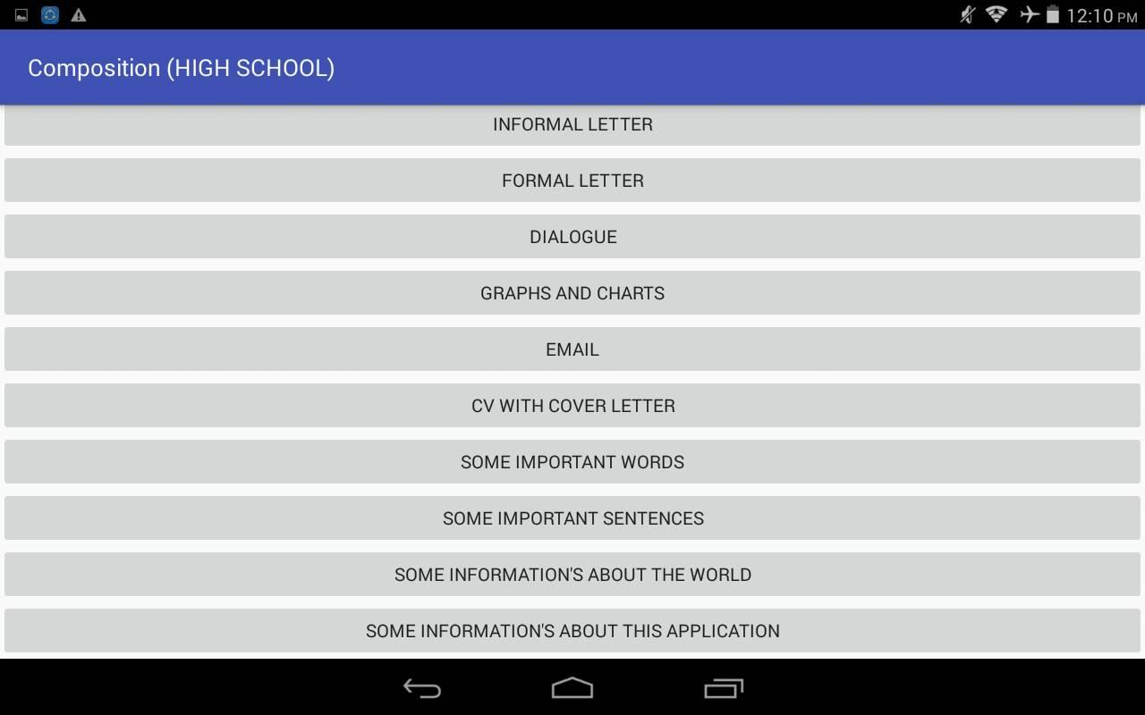 The finished Android app showing educational content